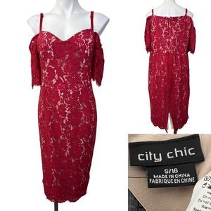 City Chic dress plus size 16 lace overlay cold-shoulder cocktail party dress